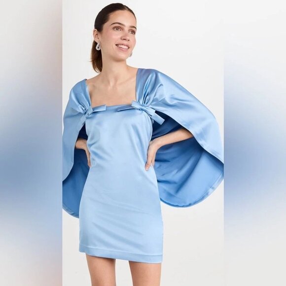 Bernadette Dresses & Skirts - Bernadette light blue August bow detailed satin cape mini dress